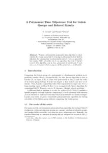 A Polynomial Time Nilpotence Test for Galois Groups and Related Results V. Arvind1 and Piyush P Kurur2 1  2
