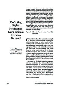 502931ANN research-article2014 The Annals of the American AcademyDo Voting Rights Notification Laws Increase Ex-Felon Turnout?  Do Voting