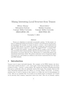 Mining Interesting Local Structure from Tensors Abhinav Maurya Information Systems Carnegie Mellon University 