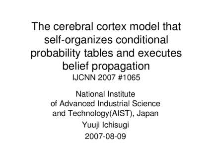 The cerebral cortex model that self-organizes conditional probability tables and executes belief propagation IJCNN 2007 #1065 National Institute