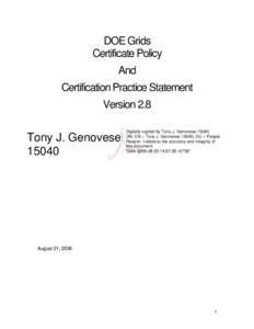 DOE Grids Certificate Policy And Certification Practice Statement Version 2.8