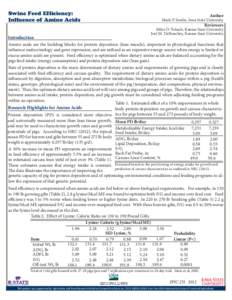 Swine Feed Efficiency: Influence of Amino Acids Author  Mark P. Storlie, Iowa State University