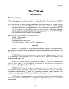 ChCHAPTER 304 (House Bill 973) AN ACT concerning Water Management Administration – Living Shoreline Protection Act of 2008