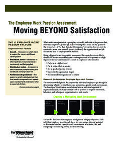 The Employee Work Passion Assessment  Moving Beyond Satisfaction THE 12 EMPLOYEE WORK PASSION FACTORS