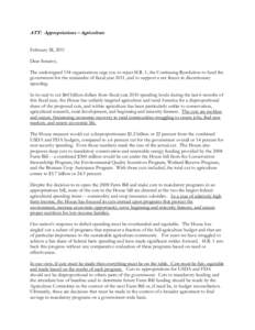 ATT: Appropriations – Agriculture February 28, 2011 Dear Senator, The undersigned 154 organizations urge you to reject H.R. 1, the Continuing Resolution to fund the government for the remainder of fiscal year 2011, and
