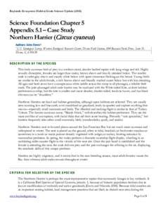 Baylands Ecosystem Habitat Goals Science UpdateScience Foundation Chapter 5 Appendix 5.1 – Case Study Northern Harrier (Circus cyaneus) Authors: Jules Evens1