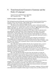 9.  Transformational Generative Grammar and the Study of Language * Youssef Aoun and Dominique Sportiche MIT Cambridge, Mass.