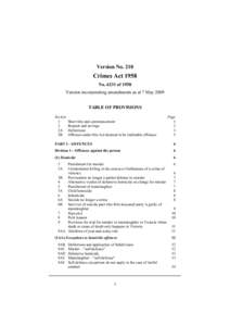 Version NoCrimes Act 1958 Noof 1958 Version incorporating amendments as at 7 May 2009 TABLE OF PROVISIONS