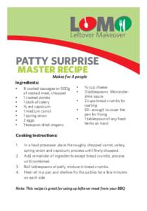 Patty Surprise Master Recipe Makes for 4 people Ingredients: •