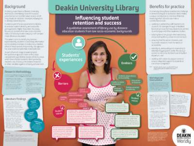 Background A Library project team at Deakin University, Australia is undertaking research to assess potential barriers to information access which may impact on students’ retention and progress in undergraduate degrees