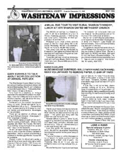 WASHTENAW COUNTY HISTORICAL SOCIETY - Founded December 17, 1857  MAY 1995 WASBTENAW IMPRESSIONS ANNUAL BUS TOUR TO VISIT RURAL SHARON TOWNSHIP,