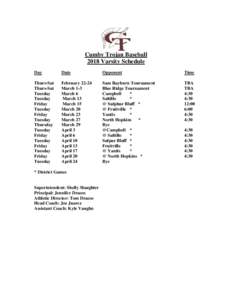 Cumby Trojan Baseball 2018 Varsity Schedule Day Date