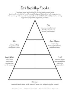 Eat Healthy Foods Directions: Eating healthy is fun! In the food guide pyramid below, draw your favorite healthy foods from each food group! Examples of each group are given. Try to come up with your own! You may refer t
