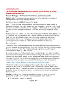 SeniorJournal.com  Seniors may find reverse mortgage a good option as other investments decline Reverse Mortgages - the 