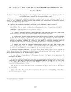 THE KARNATAKA LEGISLATURE (PREVENTION OF DISQUALIFICATION) ACT, 1956