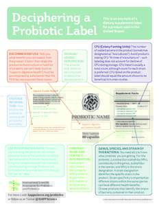 Deciphering a Probiotic Label RECOMMENDED USE: Tells you what benefits you can expect from the product. Claims that relate the product to the structure or function