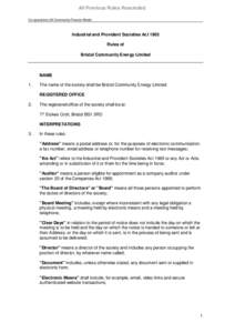 All Previous Rules Rescinded Co-operatives UK Community Finance Model Industrial and Provident Societies Act 1965 Rules of Bristol Community Energy Limited