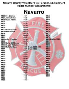 Navarro County Volunteer Fire Personnel/Equipment Radio Number Assignments Navarro 4400-Fire Station 4401-Jimmy Coker