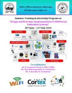 TIFAC-CORE in Automotive Infotronics VIT University, Vellore-14 Summer Training & Internship Program on “Design and Real-time Implementation of ARM based Embedded Systems”