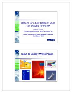 Options for a Low Carbon Future - an analysis for the UK Peter G Taylor Future Energy Solutions, AEA Technology plc &KLQD,($VHPLQDURQHQHUJ\PRGHOOLQJ	VWDWLVWLFV 2FWREHU