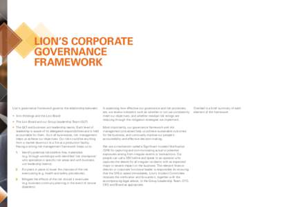 LION’S CORPORATE GOVERNANCE FRAMEWORK Lion’s governance framework governs the relationship between: •	 Kirin Holdings and the Lion Board