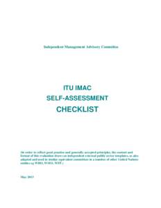 Independent Management Advisory Committee  ITU IMAC SELF-ASSESSMENT  CHECKLIST