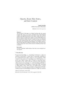 Opacity, Know-How States, and their Content Josefa Toribio ICREA-University of Barcelona BIBLID626X; pp]