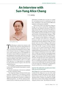 Asia Pacific Mathematics Newsletter  An Interview with Sun-Yung Alice Chang Y K Leong