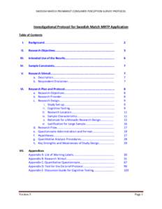 SWEDISH MATCH PREMARKET CONSUMER PERCEPTION SURVEY PROTOCOL  Investigational Protocol for Swedish Match MRTP Application Table of Contents I.