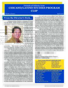 University of California, Irvine  CHICANO/LATINO STUDIES PROGRAM CLSP Volume 9 Issue 2