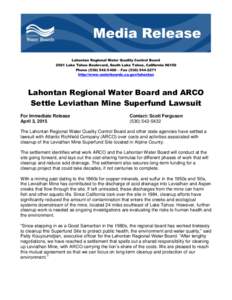 Lahontan Regional Water Quality Control Board 2501 Lake Tahoe Boulevard, South Lake Tahoe, CaliforniaPhone □ Faxhttp://www.waterboards.ca.gov/lahontan  Lahontan Regional Water Boar