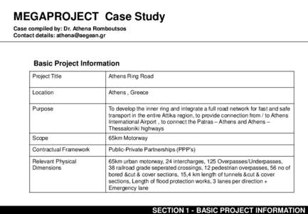 MEGAPROJECT Case Study Case compiled by: Dr. Athena Romboutsos Contact details:  Basic Project Information Project Title