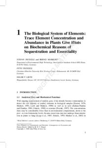 The Biological System of Elements: Trace Element Concentration and Abundance in Plants Give Hints on Biochemical Reasons of Sequestration and Essentiality
