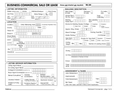 BUSINESS/COMMERCIAL SALE OR LEASE LISTING INFORMATION Status (check one) Sold Comp