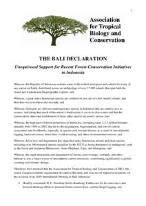 1  THE BALI DECLARATION Unequivocal Support upport for Recent Forest-Conservation Forest Conservation Initiatives