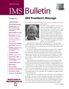 Volume 43 • Issue 8  IMS  Bulletin December 2014