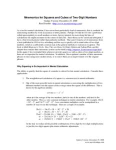 Mathematics / Academia / Mental calculation / Mathematics education / Elementary arithmetic / Figurate numbers / Integer sequences / Number theory / Mnemonic / Cube / Arithmetic / Square root