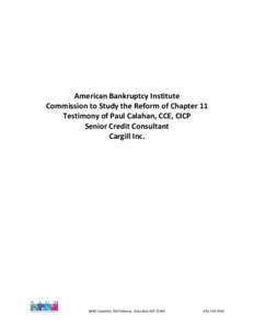 American Bankruptcy Institute Commission to Study the Reform of Chapter 11 Testimony of Paul Calahan, CCE, CICP Senior Credit Consultant Cargill Inc.