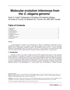 Molecular evolution inferences from the C. elegans genome* Asher D. Cutter§, Department of Ecology & Evolutionary Biology, University of Toronto, 25 Willcocks St., Toronto, ON, M5S 3B2, Canada  Table of Contents