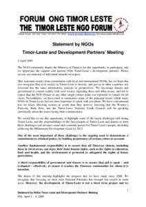 NGO Statement to TLDPM 2009