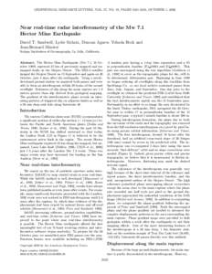 GEOPHYSICAL RESEARCH LETTERS, VOL. 27, NO. 19, PAGES, OCTOBER 1, 2000  Near real-time radar interferometry of the Mw 7.1 Hector Mine Earthquake David T. Sandwell, Lydie Sichoix, Duncan Agnew, Yehuda Bock and Je