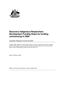 Discovery Indigenous Researchers Development Funding Rules for funding commencing in 2009