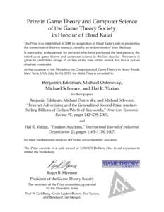 Fellows of the Econometric Society / Generalized second-price auction / Ehud Kalai / Yoav Shoham / Kalai / Game theory / Kevin Leyton-Brown / Roger Myerson / Hal Varian