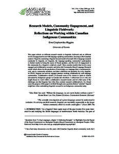 Vol. 3, No. 1 (June 2009), pphttp://nflrc.hawaii.edu/ldc/ http://hdl.handle.netResearch Models, Community Engagement, and Linguistic Fieldwork: