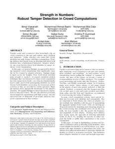 Strength in Numbers: Robust Tamper Detection in Crowd Computations Bimal Viswanath MPI-SWS 