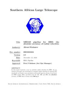 Southern African Large Telescope  Title: Author(s): Doc. number: Version: