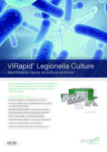 Test inmunocromatográﬁco para la detección e identiﬁcación de Legionella género, Legionella pneumophila serogrupo 1 y Legionella pneumophila serogrupos 1-15 en muestras de cultivo bacteriano.  Detección rápida 