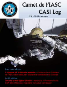 Carnet de l’IASC CASI Log Fall[removed]automne Astronaut Chris Hadfield of Canada installs