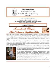 The Geneline The Monthly Newsletter of the Amelia Island Genealogical Society August 2014 AIGS August General Meeting