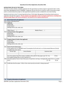 Agricultural Cost-Share Application, November 2016 INSTRUCTIONS FOR USE OF THIS FORM: This form is to help submit a complete application for the agricultural cost-share program organized by the St. Johns River Water Mana